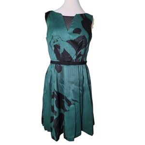 Dress Barn Emerald Green and Black Sleeveless Dress Size Petite 14